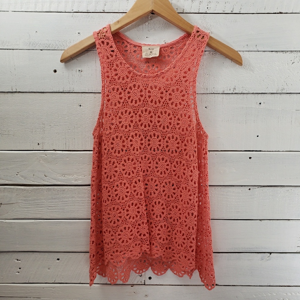 Urban Outfitters Pins + Needles Coral Crochet Top